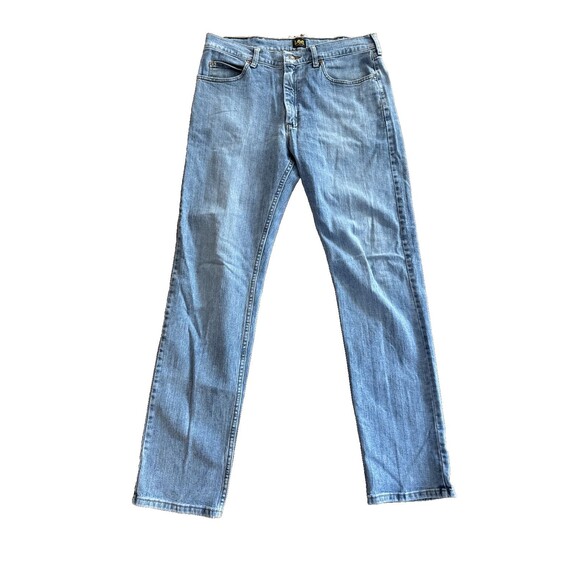2x Vintage Lee Jeans Light Wash Blue Denim Mens 34x34 Straight Regular Fit - Picture 8 of 13
